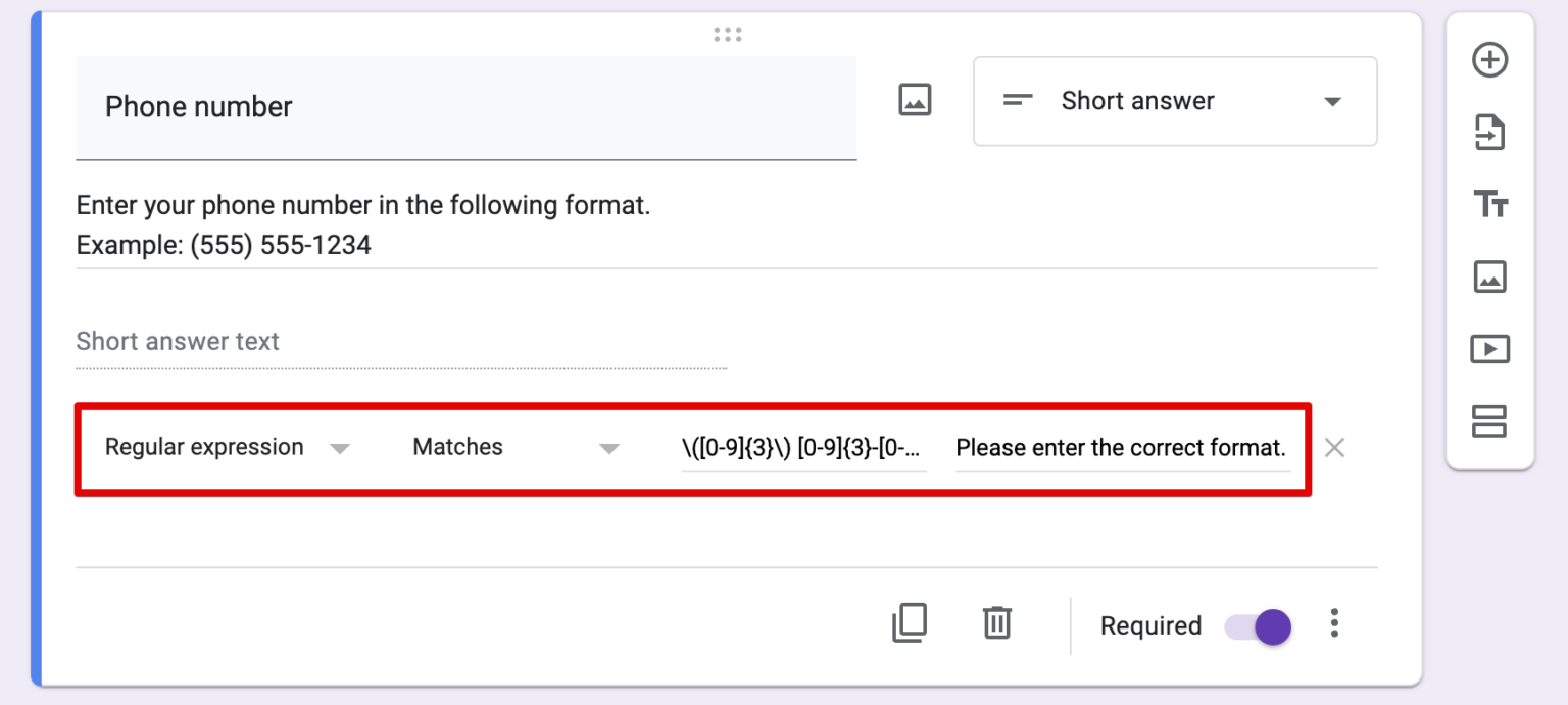 How to specify and validate input formats in Google Forms BiFu on the web