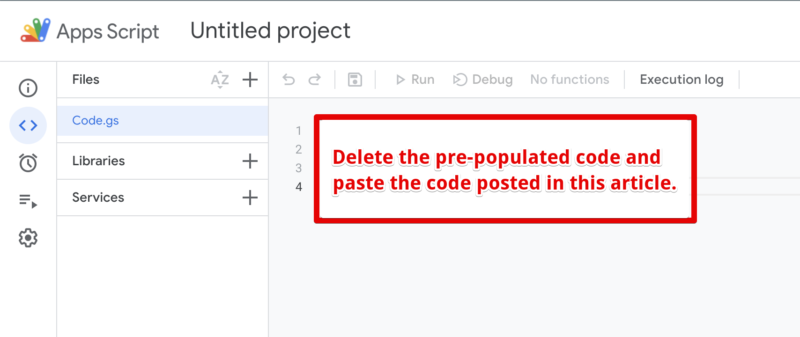 Delete the pre-populated functions in the script editor and paste the scripts in this article.